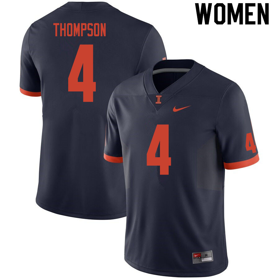 Women #4 Khmari Thompson Illinois Fighting Illini College Football Jerseys Sale-Navy